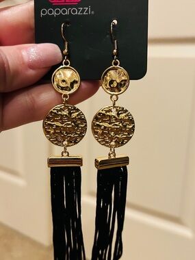 Paparazzi Gold and dark navyTassel Drop Earrings - Elegant Statement Jewelry